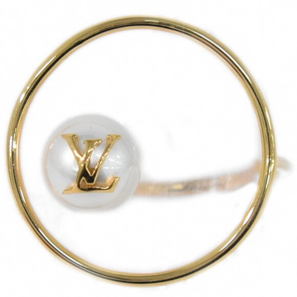 Louis Vuitton Eclipse M1080M Faux Pearl Gold Plated Ring - Picture 1 of 9